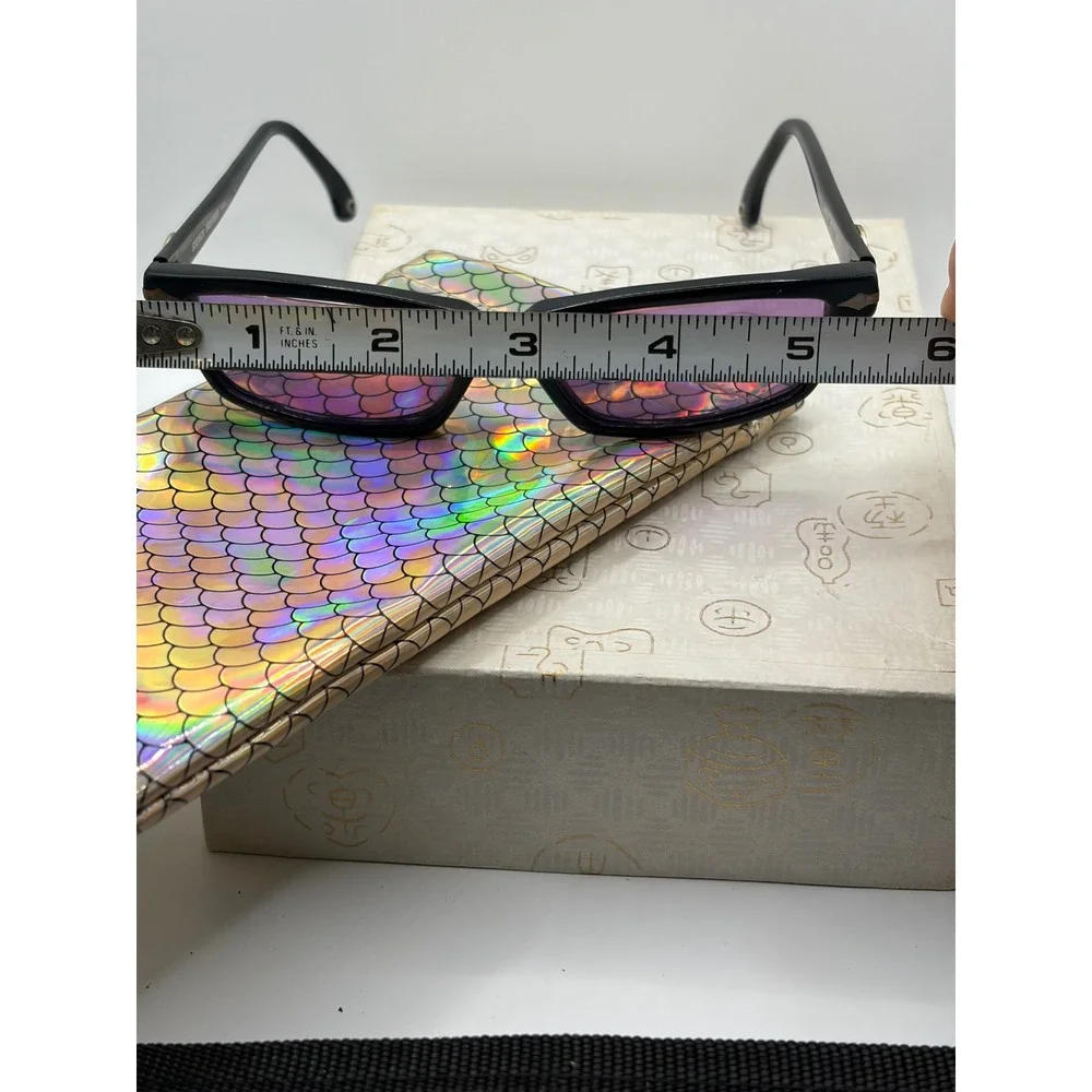Steven Vaughn Riva Black Rectangular Sunglasses Purple Tinted Lens Y2K Vintage